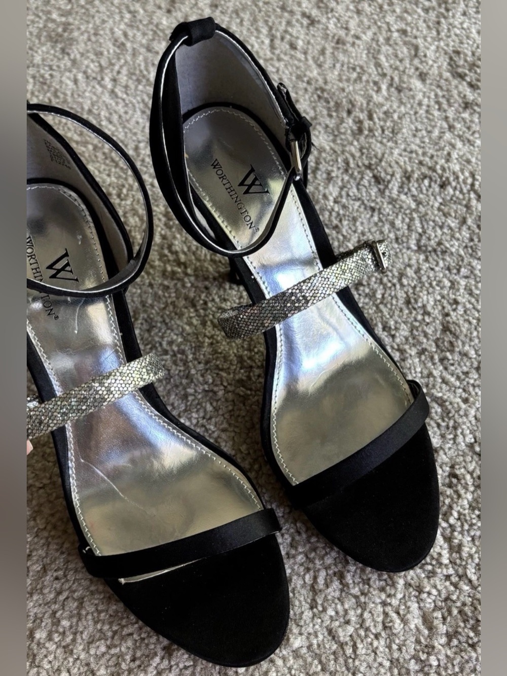 Worthington Black Heeled Sandals with Silver Strap Detail